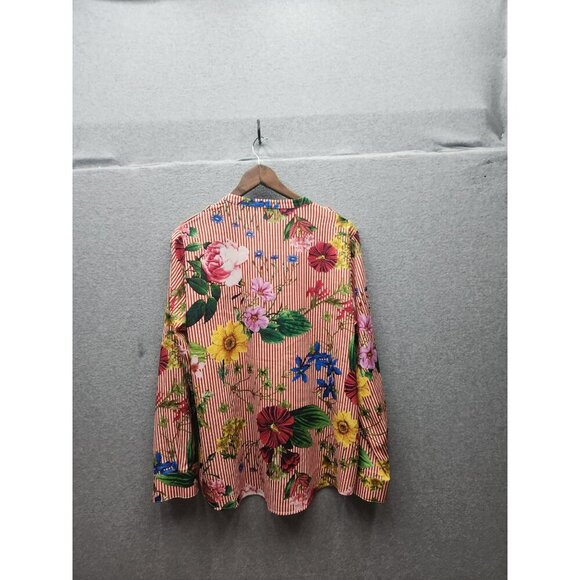 Calvin Klein Womens Floral Print Button-Up Blouse Size L 100% Polyester Red/Mult - Picture 4 of 5